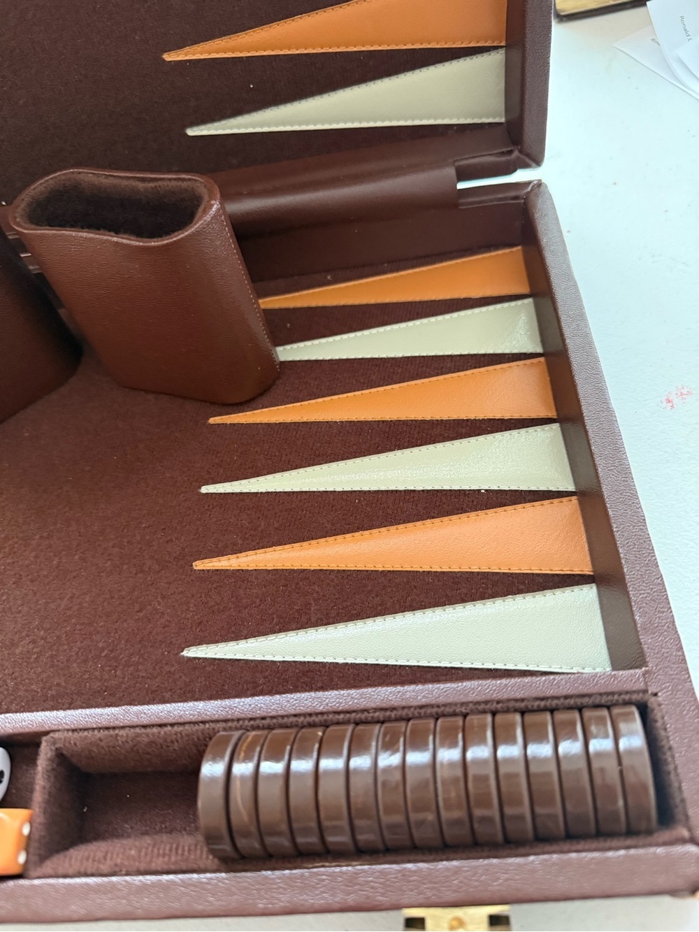 Vintage Backgammon Game Brown Leather Case Complete Original Instructions Great - Picture 3 of 12